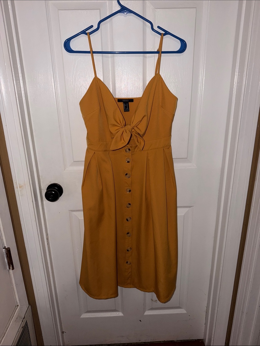 Forever 21 Mustard Tie-Front Spaghetti Strap Dress